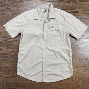 Mossy Oak Shirt Mens Medium Beige Check Short Sleeve Button Down Hunting Outdoor